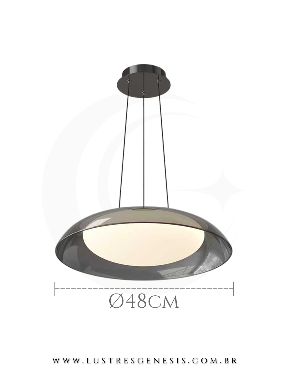Lustre Pendente LED preto Acrilico Fum&ecirc; 48cm Bivolt para Quarto, Sala de Estar, Jantar e cozinha